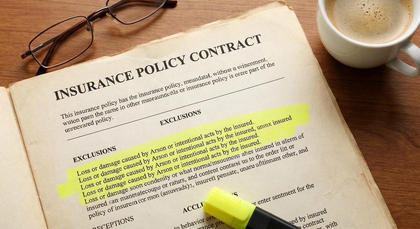 Page de contrat d assurance avec clause d exclusion pour incendie volontaire surlignee document juridique