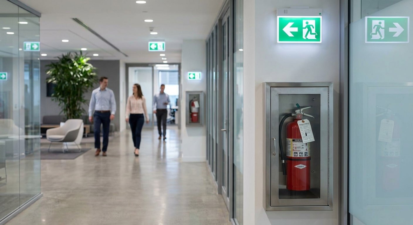 Batiment equipe de postes extincteurs aux emplacements strategiques