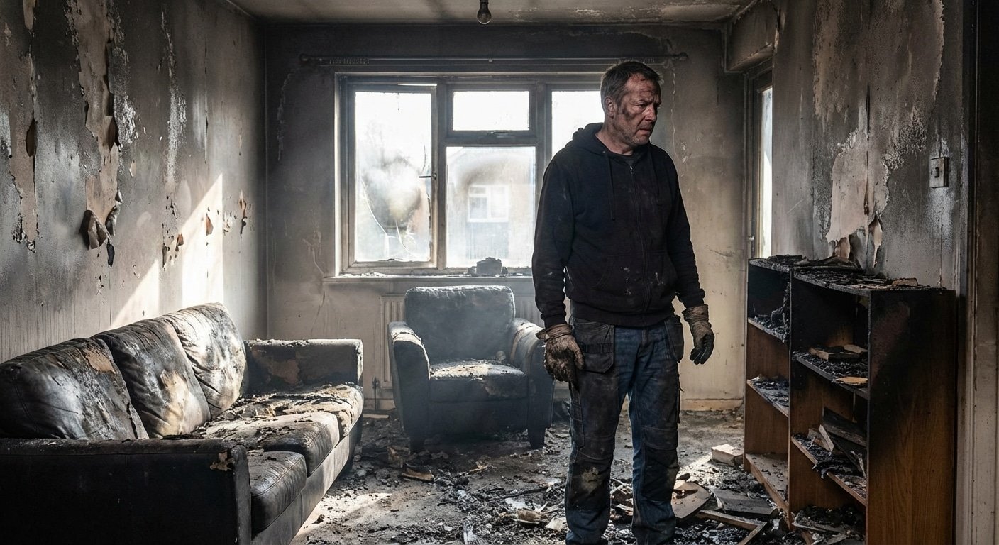 Appartement endommage par un incendie avec locataire inquiet sans assurance