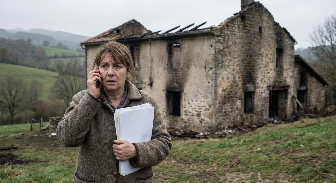 Propriétaire contactant son assurance après l'incendie de sa résidence secondaire