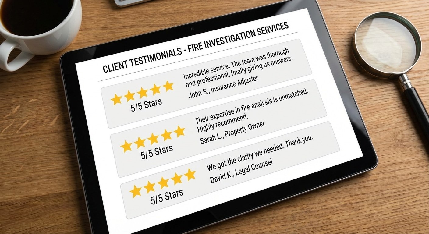 Avis clients 5 étoiles pour un cabinet d'expertise incendie