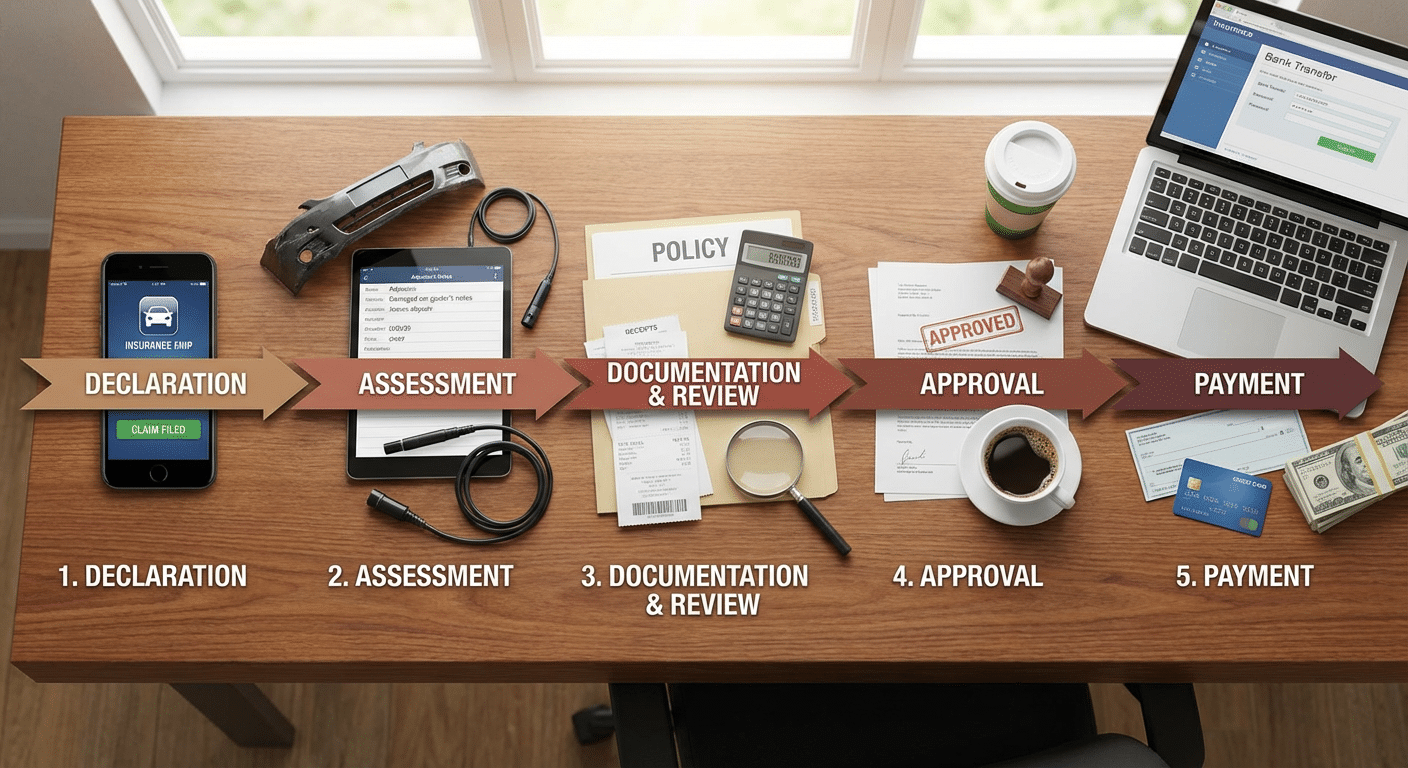 Infographie chronologique des etapes du processus d indemnisation assurance de la declaration au versement
