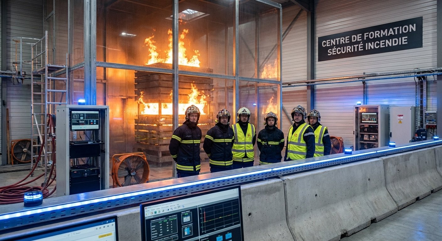 Centre de formation technique incendie avec exercice pratique de simulation