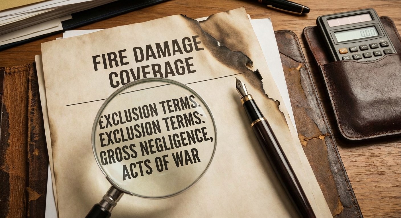 Gros plan sur un contrat d'assurance incendie avec clauses d'exclusion