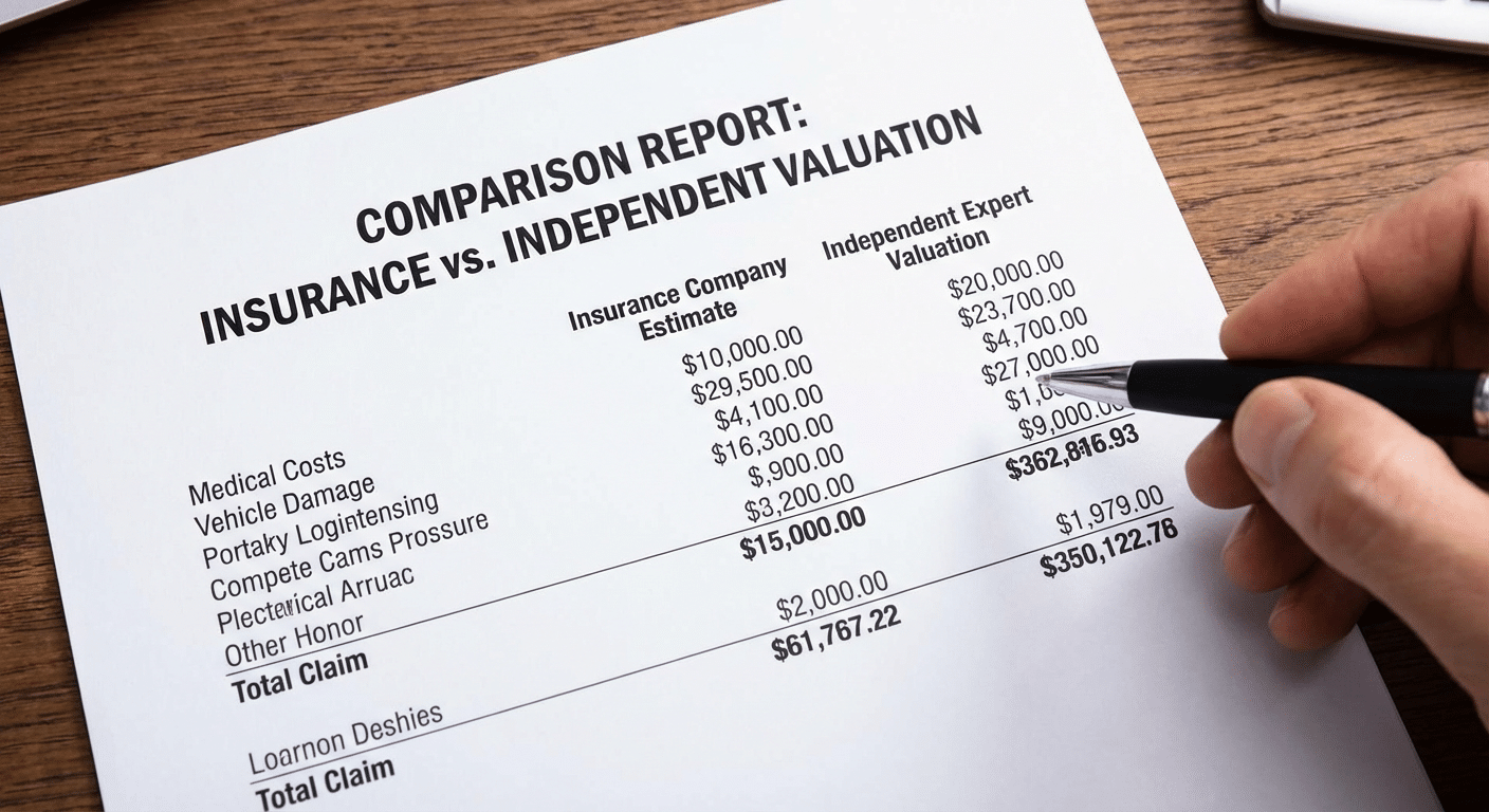 Document comparatif entre l estimation de la compagnie d assurance et l evaluation de l expert independant