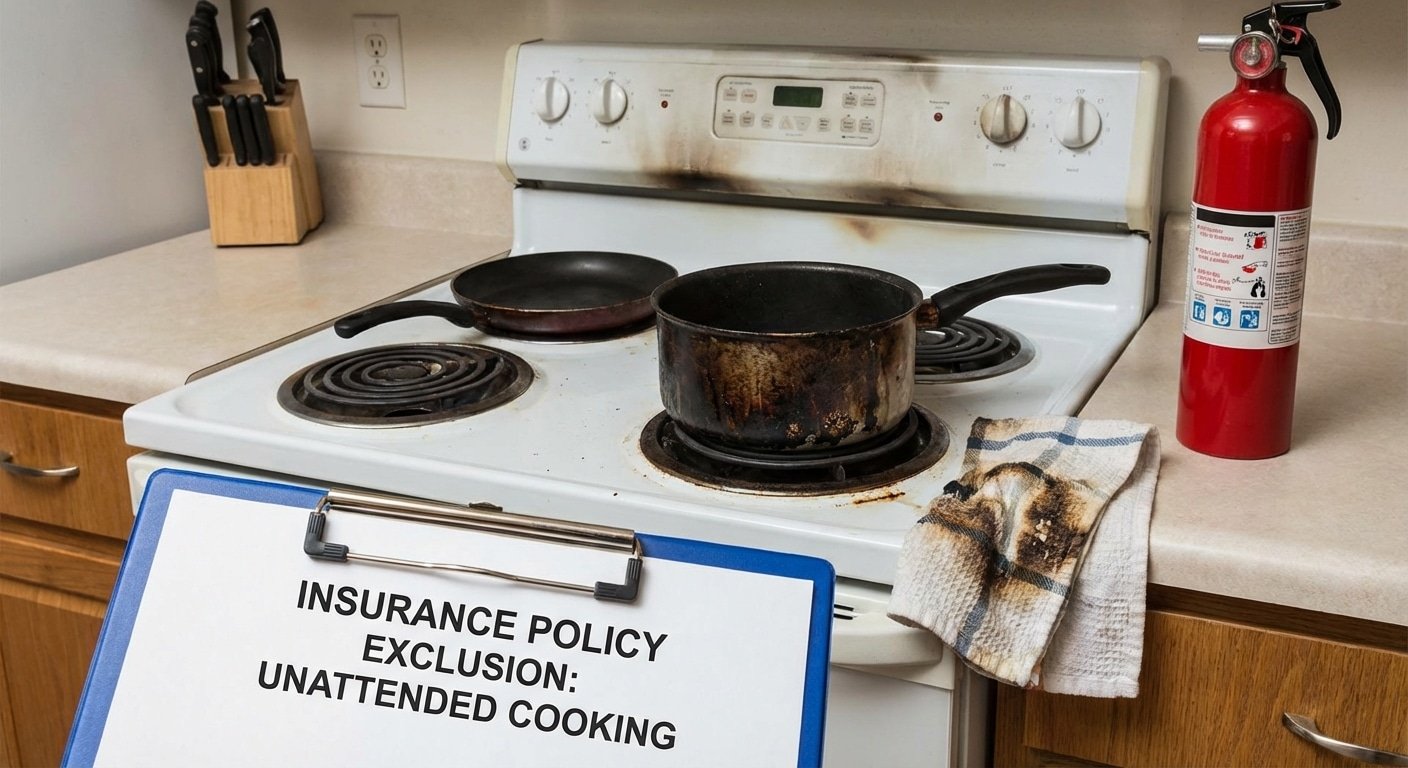 Cuisson sans surveillance sur une cuisiniere risque d incendie en cuisine