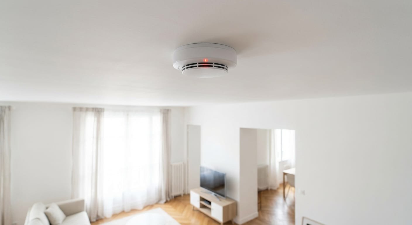 Detecteur de fumee installe au plafond d'un appartement moderne