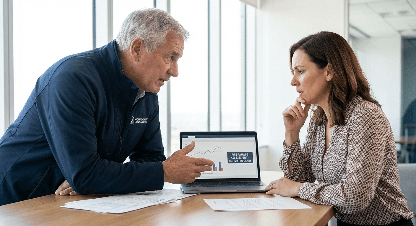 Expert independant en assurance incendie expliquant les garanties