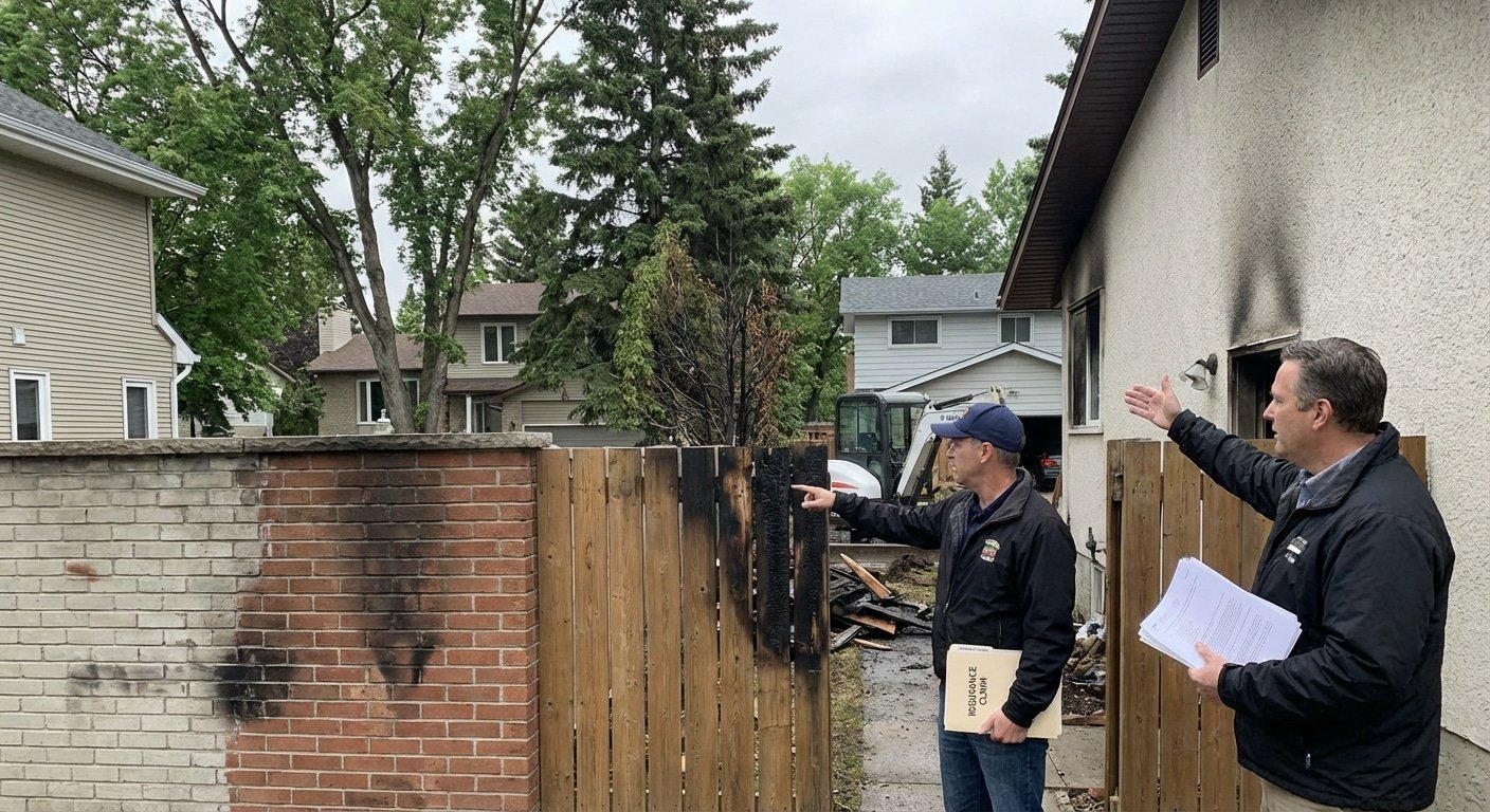 Voisins discutant des dégâts causés par un incendie