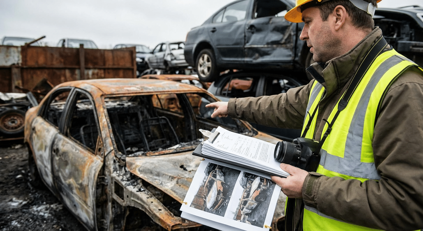 Documentation degats incendie vehicule pour assurance