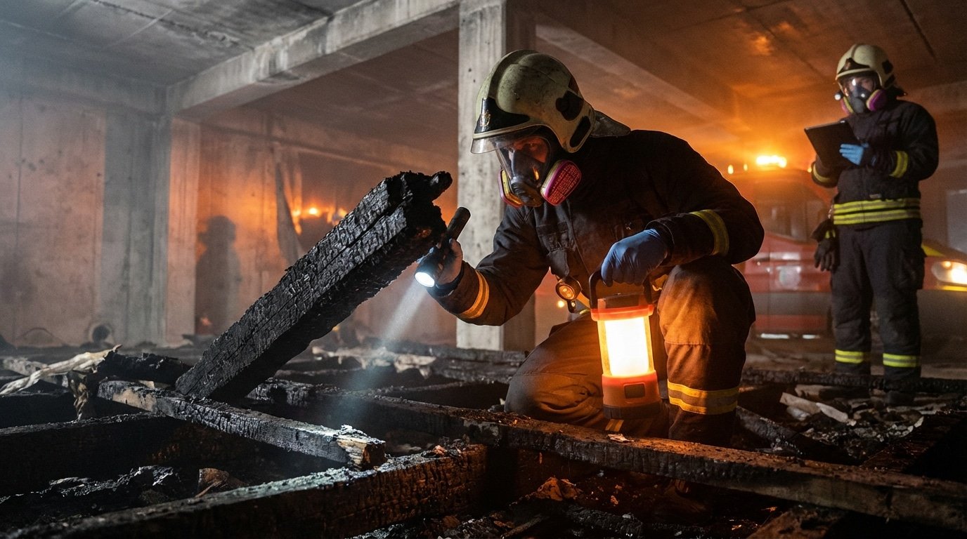 Expert en investigation incendie avec equipement de securite
