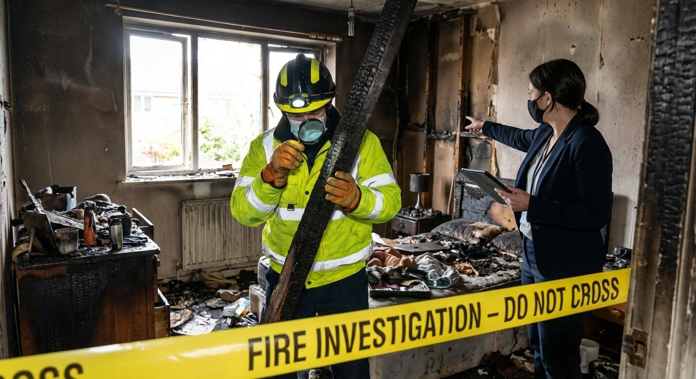 Expert evaluant degats incendie habitation