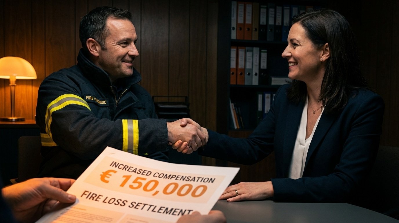 Expert incendie et client satisfait echangeant en confiance