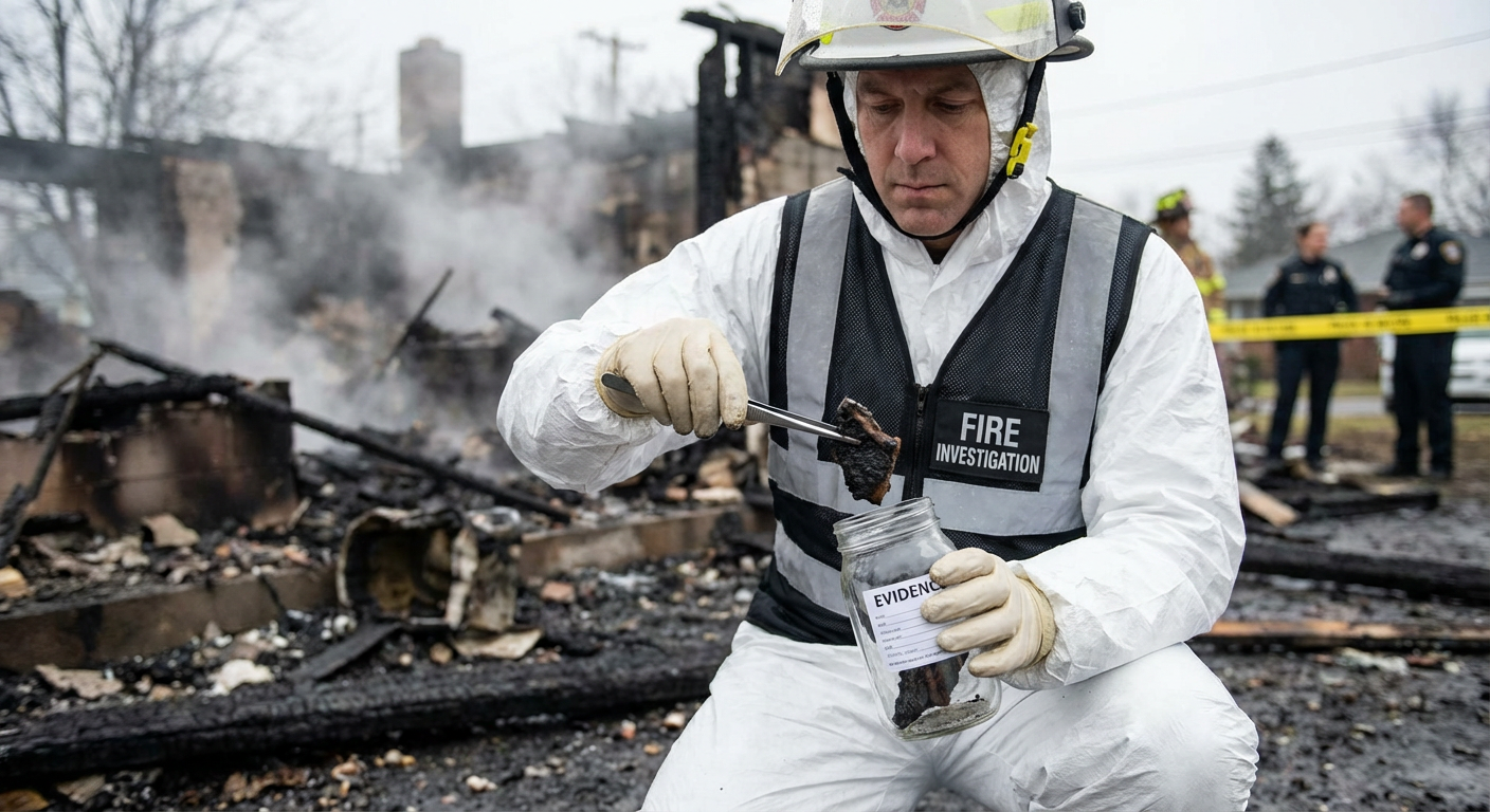 Expert RCCI analysant les causes d'un incendie - Fire Forensic