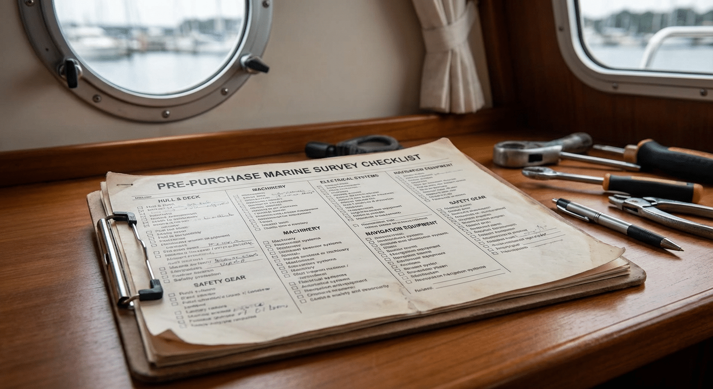 Checklist d expertise maritime pre-achat avec categories d inspection detaillees