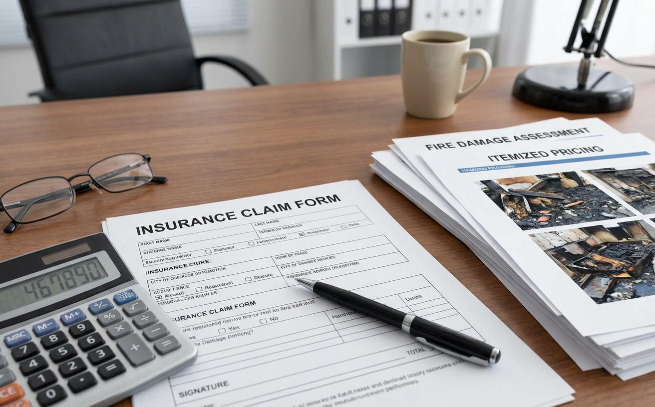 Formulaire de déclaration de sinistre incendie avec calculatrice pour estimation des coûts