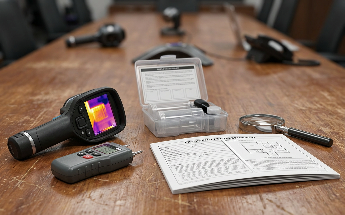 Outils professionnels pour expertise incendie : caméra thermique et kit de prélèvement