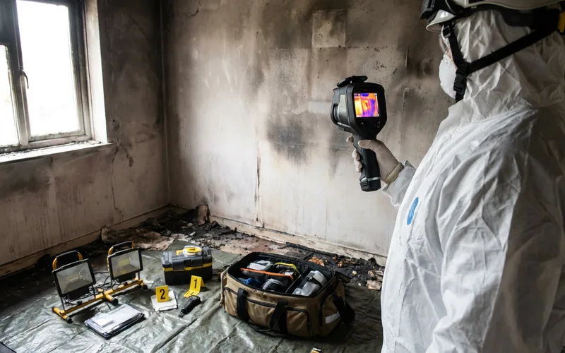 Expert utilisant une camera thermique pour analyser les traces