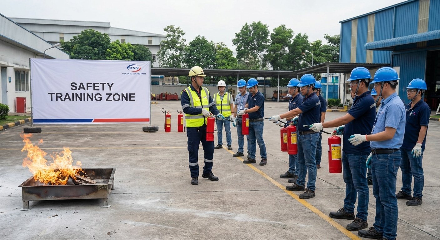 Formation sécurité incendie en entreprise avec exercice extincteur