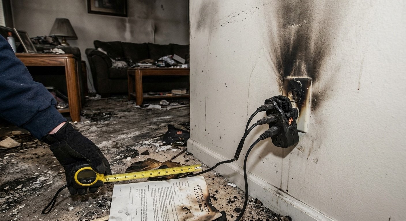 Incendie par negligence - prise electrique surchargee