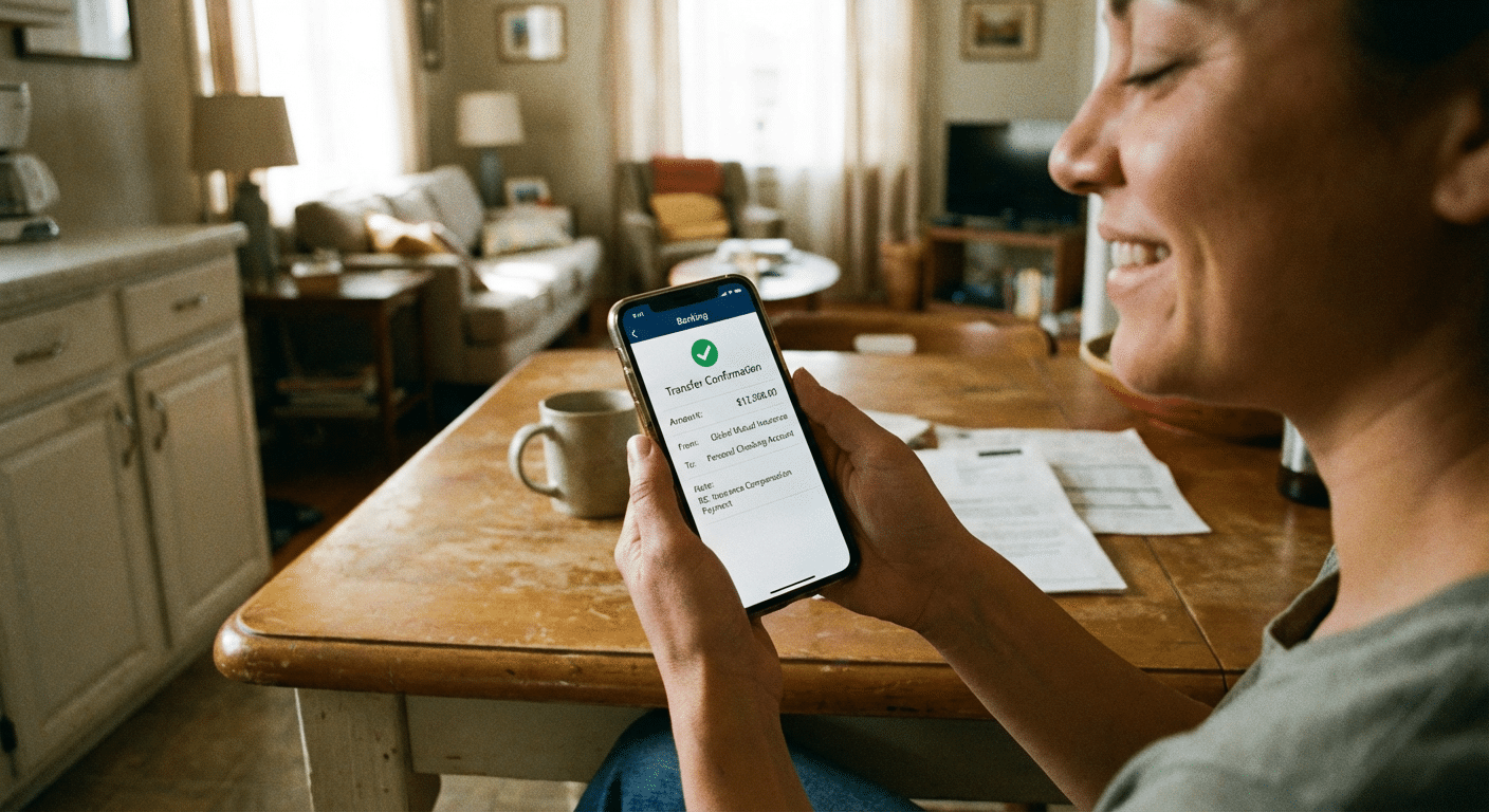 Confirmation de virement bancaire montrant le versement de l indemnisation par la compagnie d assurance