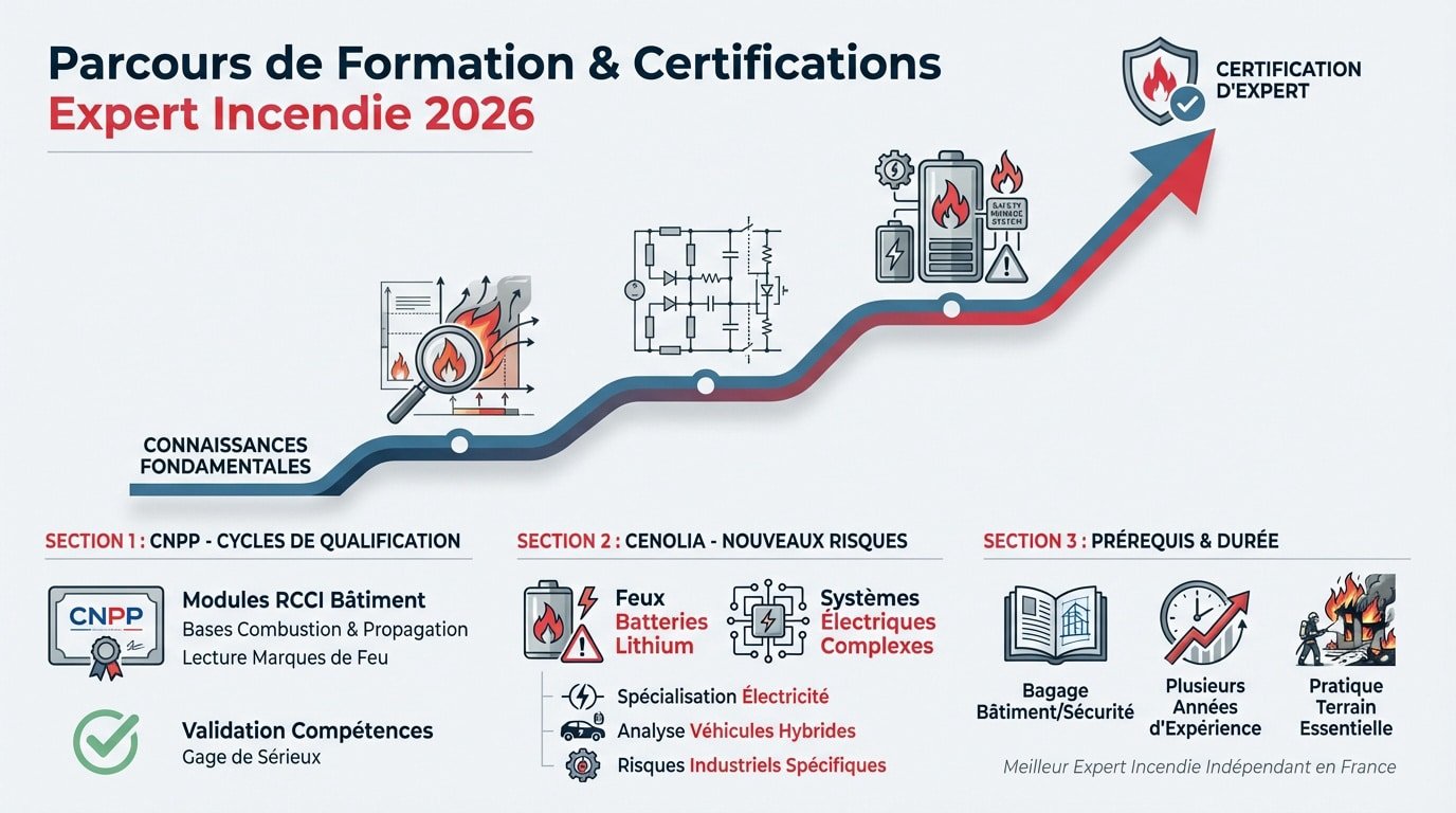 Schéma du parcours de formation pour devenir expert incendie RCCI en 2026