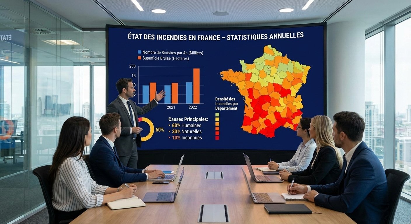 Presentation de statistiques incendies en France sur grand ecran