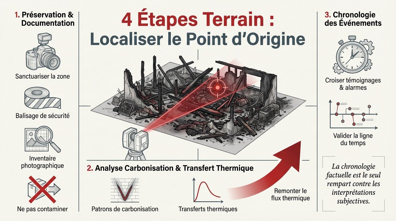 Expertise terrain pour localiser l'origine d'un incendie via la méthode RCCI