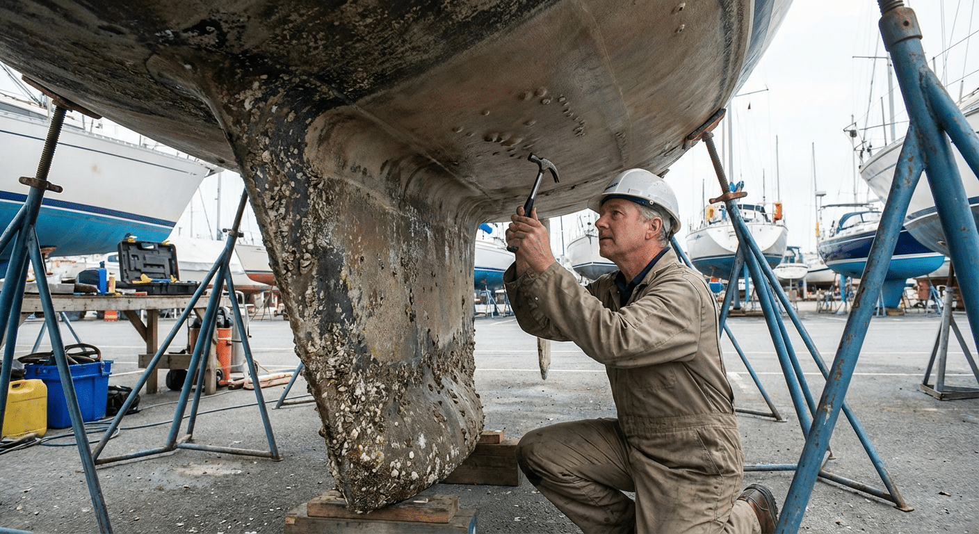 Inspection de la quille d un voilier au chantier naval test de l osmose