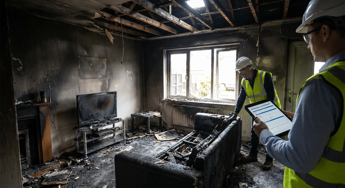 Intérieur de maison endommagé par un incendie