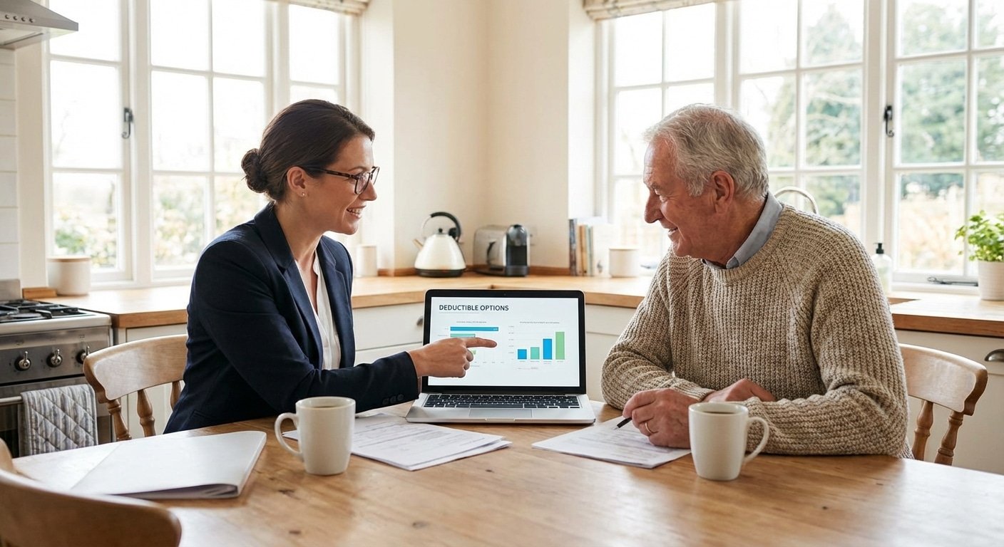 Expert d'assuré expliquant les options de franchise au propriétaire