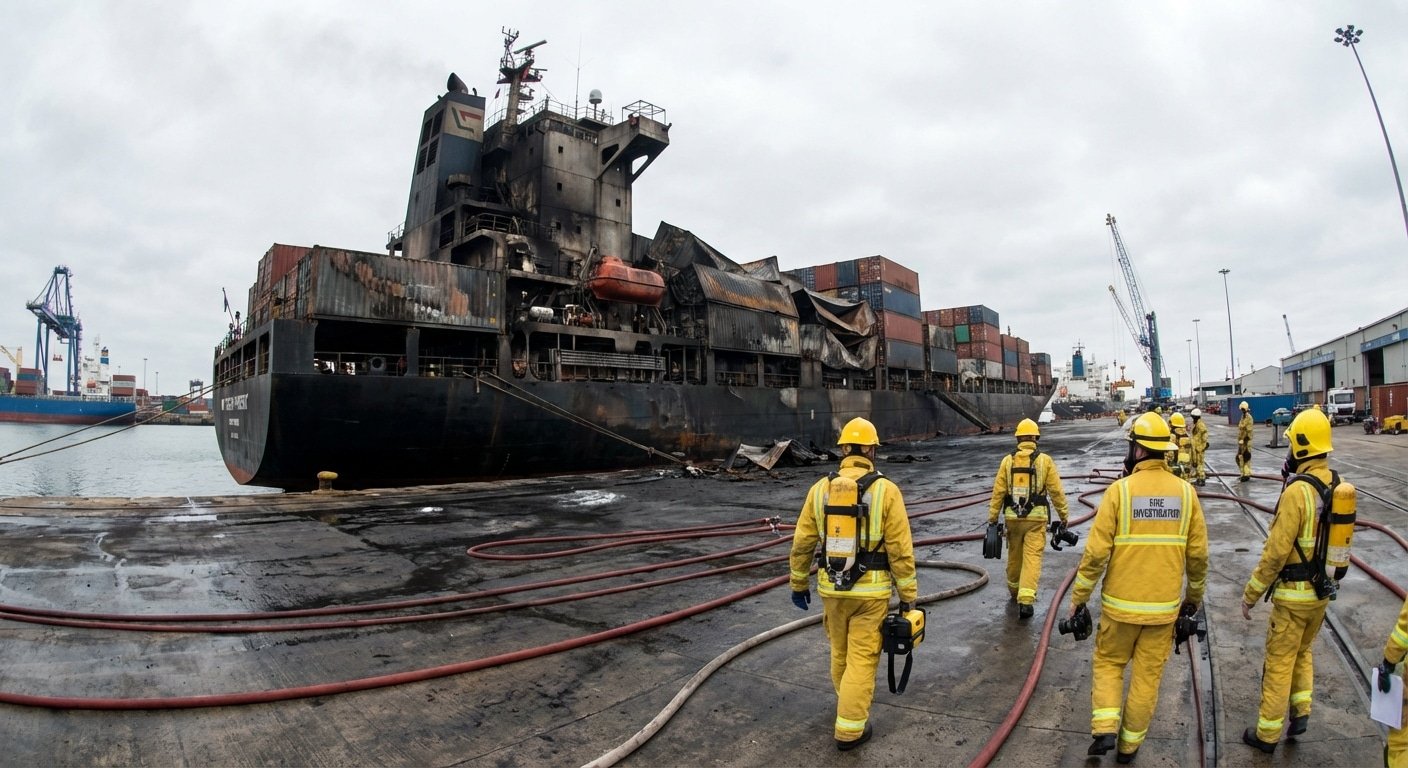 Investigation incendie sur navire cargo au port