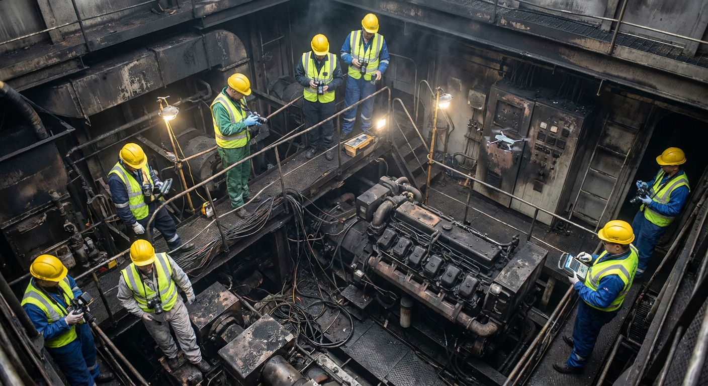 Investigation incendie sur navire cargo - salle des machines