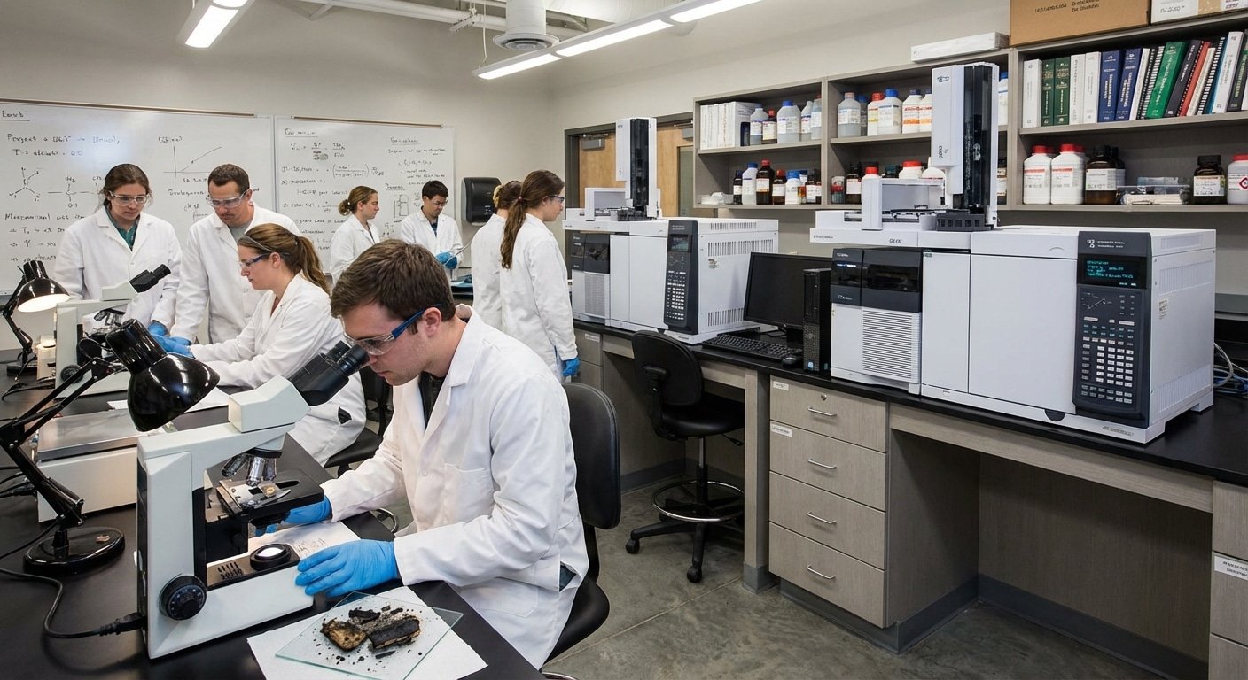 Laboratoire de sciences forensiques incendie avec equipement de chromatographie