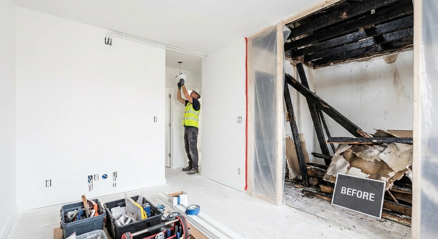 Appartement restauré après travaux de reconstruction post-incendie