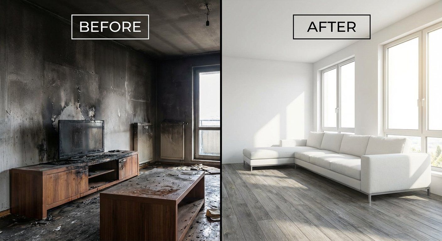 Appartement entierement renove apres nettoyage et reconstruction post-incendie