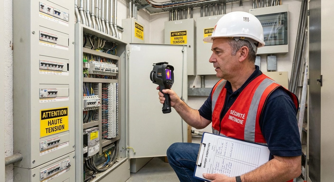 Expert en prevention incendie realisant un audit de securite