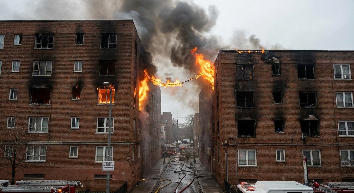 Incendie se propageant entre deux immeubles voisins