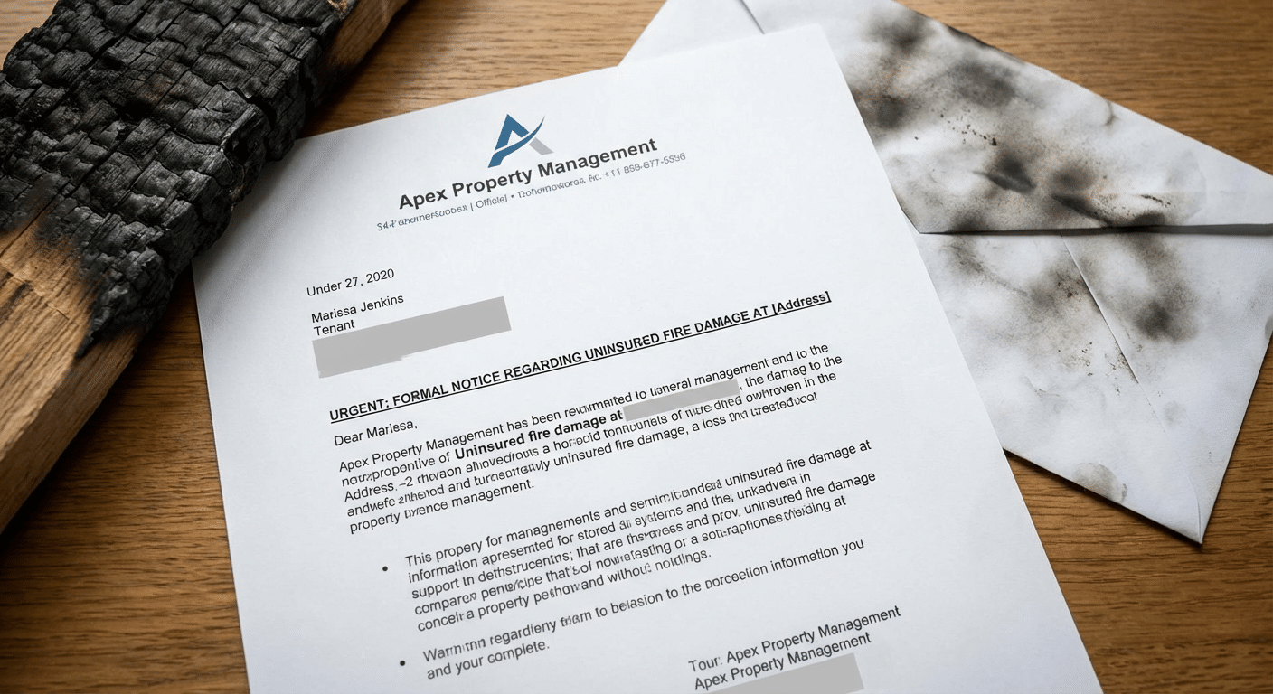 Proprietaire envoyant une mise en demeure a un locataire non assure apres incendie