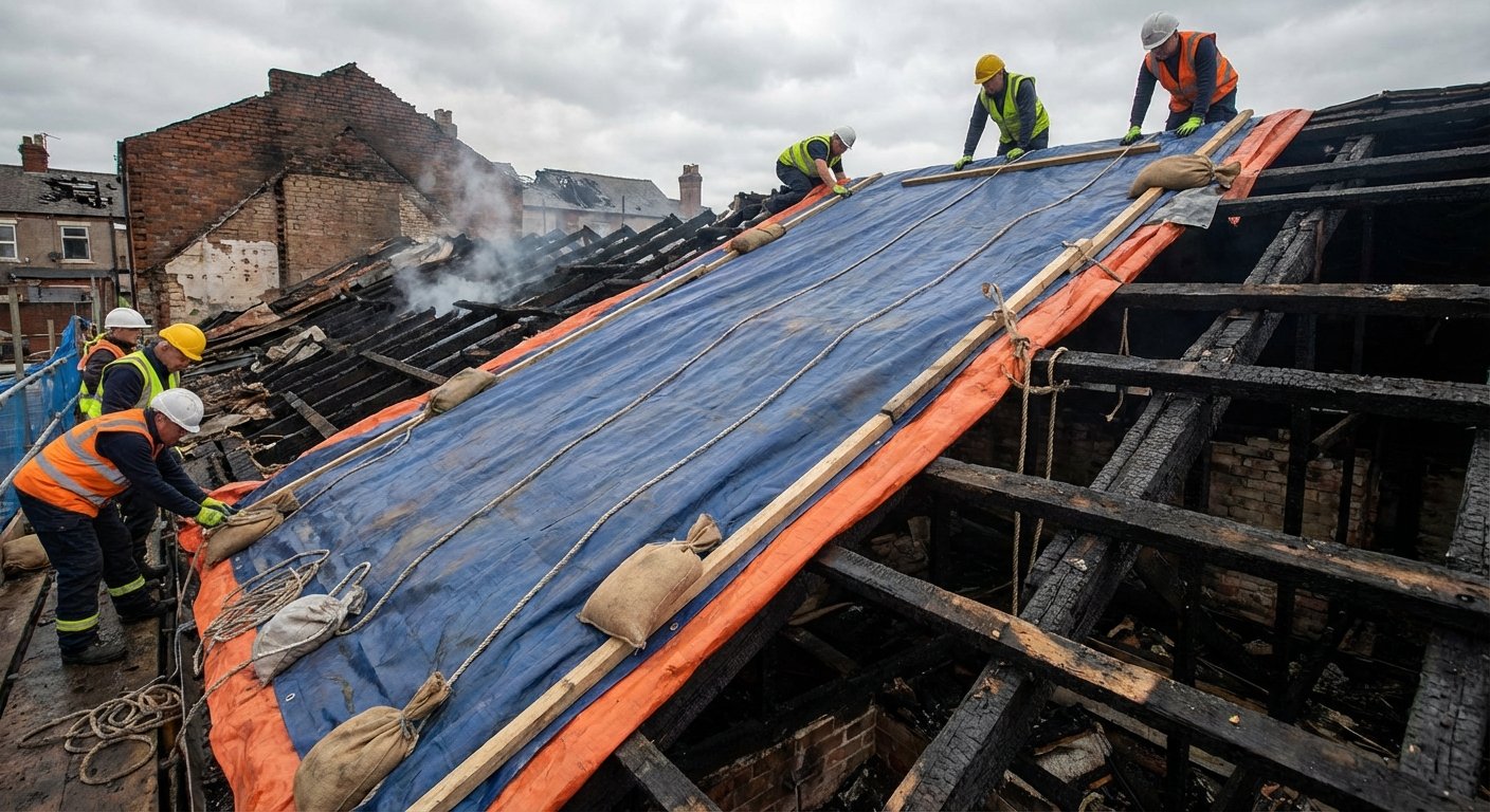 Protection de batiment apres sinistre avec bache