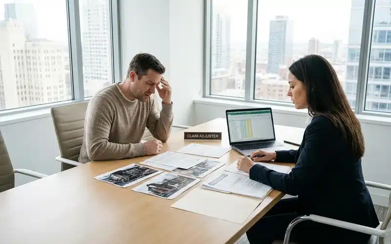 Sinistre et expert revisant les documents d indemnisation