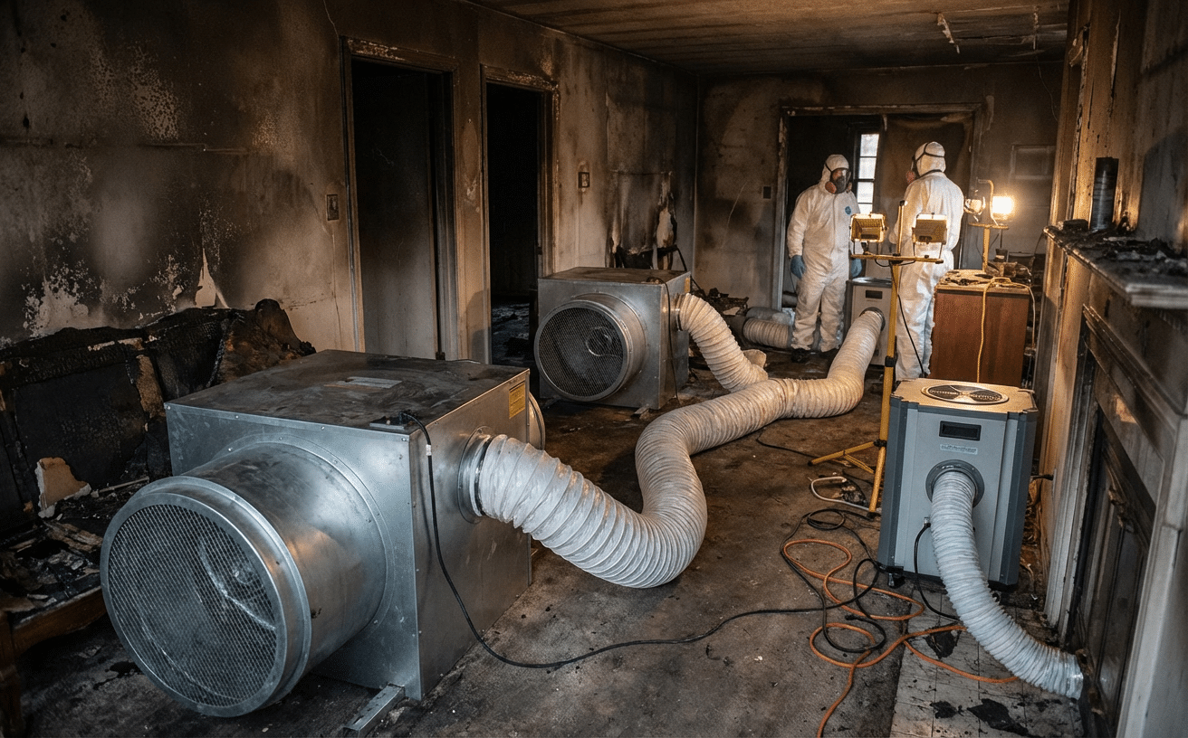 Système de filtration HEPA utilisé lors de la décontamination après incendie