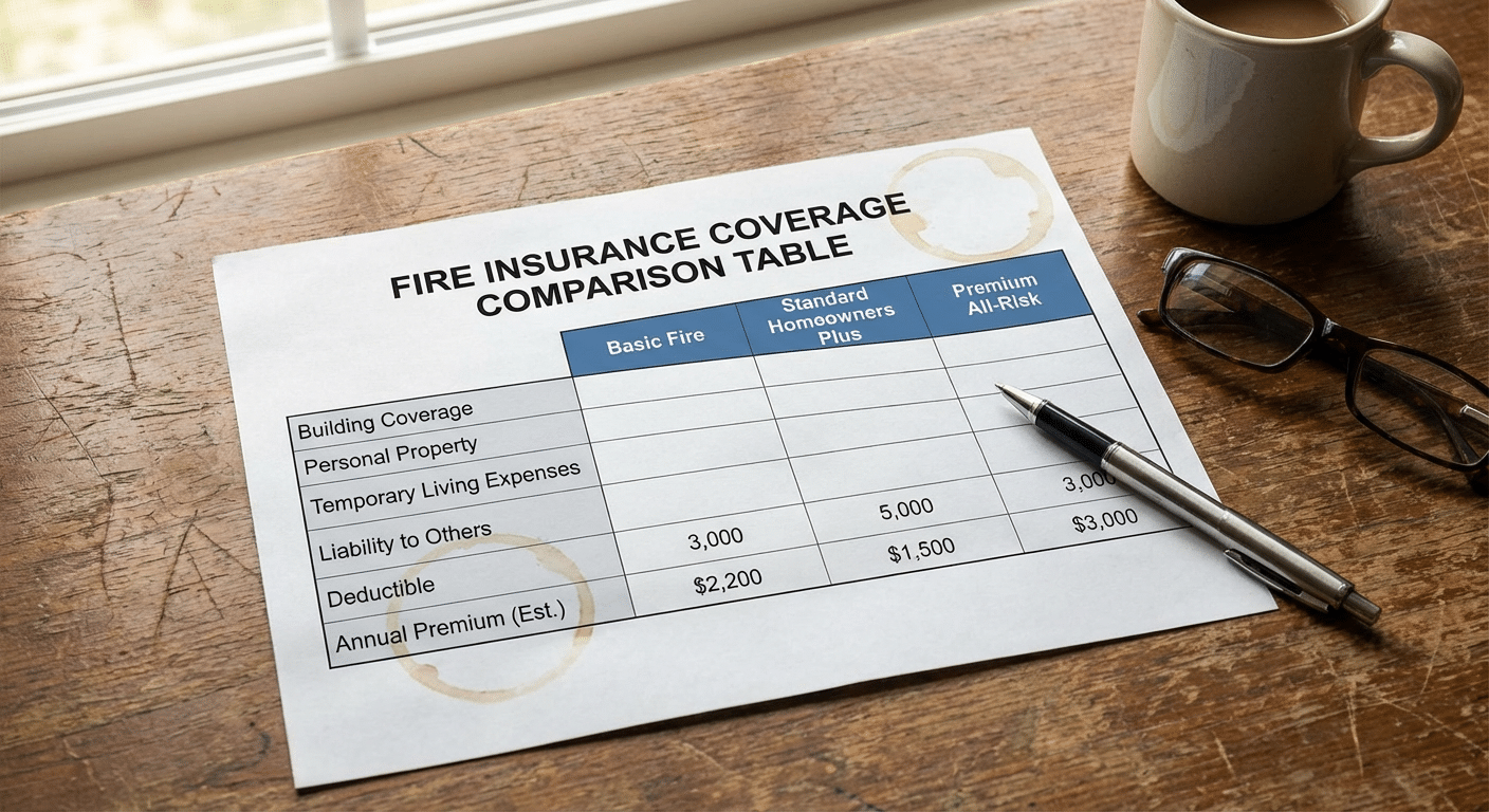 Tableau comparatif des niveaux de couverture assurance incendie
