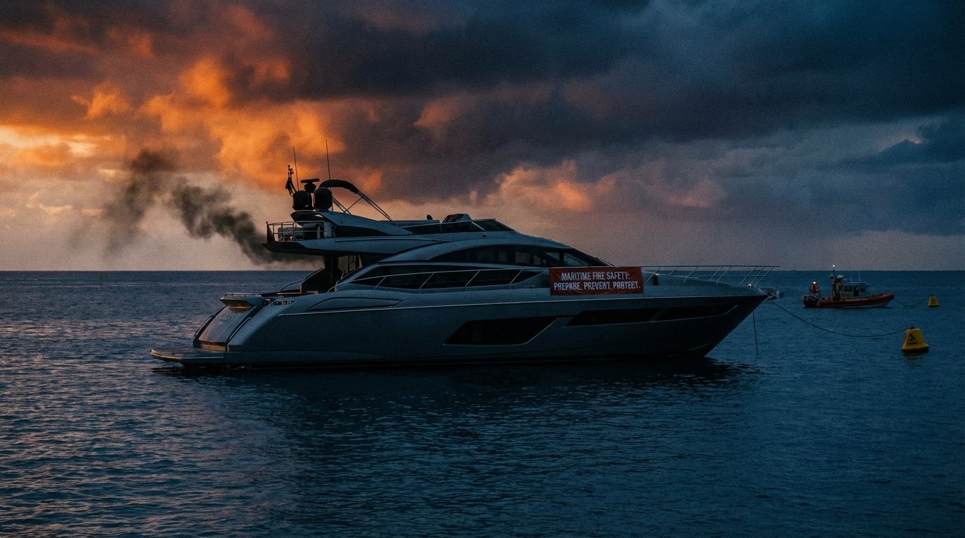 Yacht en mer avec protocole securite incendie maritime