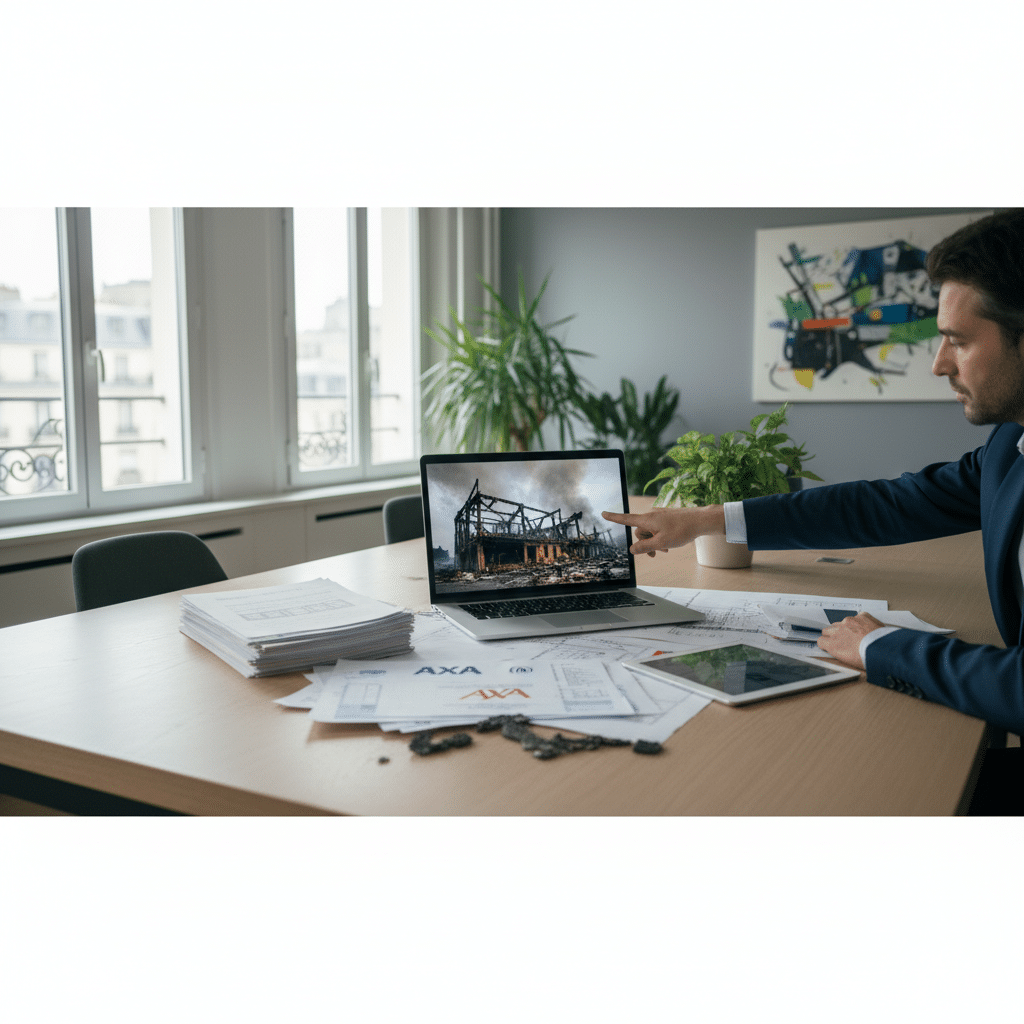 Documents d'expertise incendie sur bureau professionnel