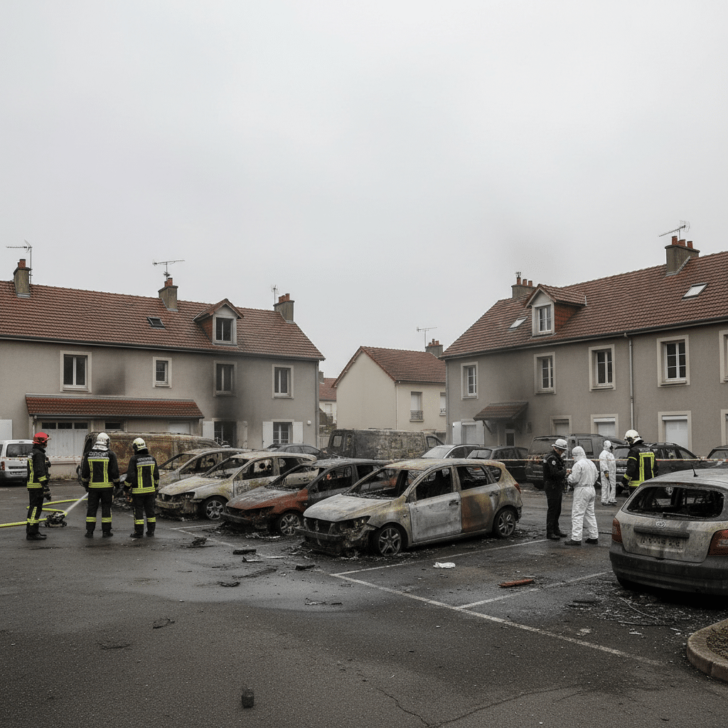 Parking endommagé par un incendie de véhicules