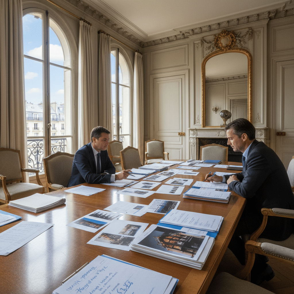 Réunion d'experts incendie examinant un dossier sinistre