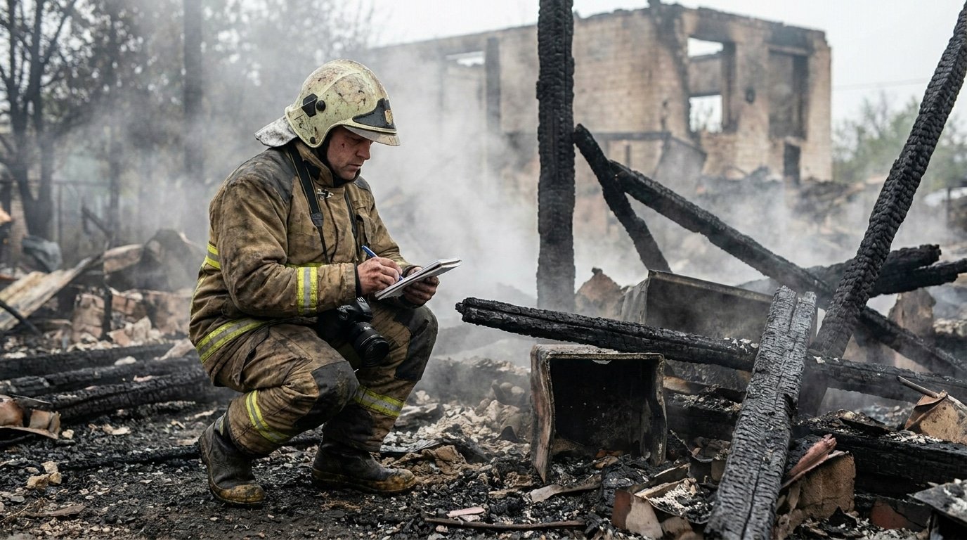 Expert incendie certifié menant une investigation sur une scène de sinistre