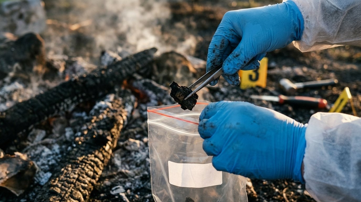 Prélèvement d'échantillons sous scellés lors d'une investigation incendie internationale