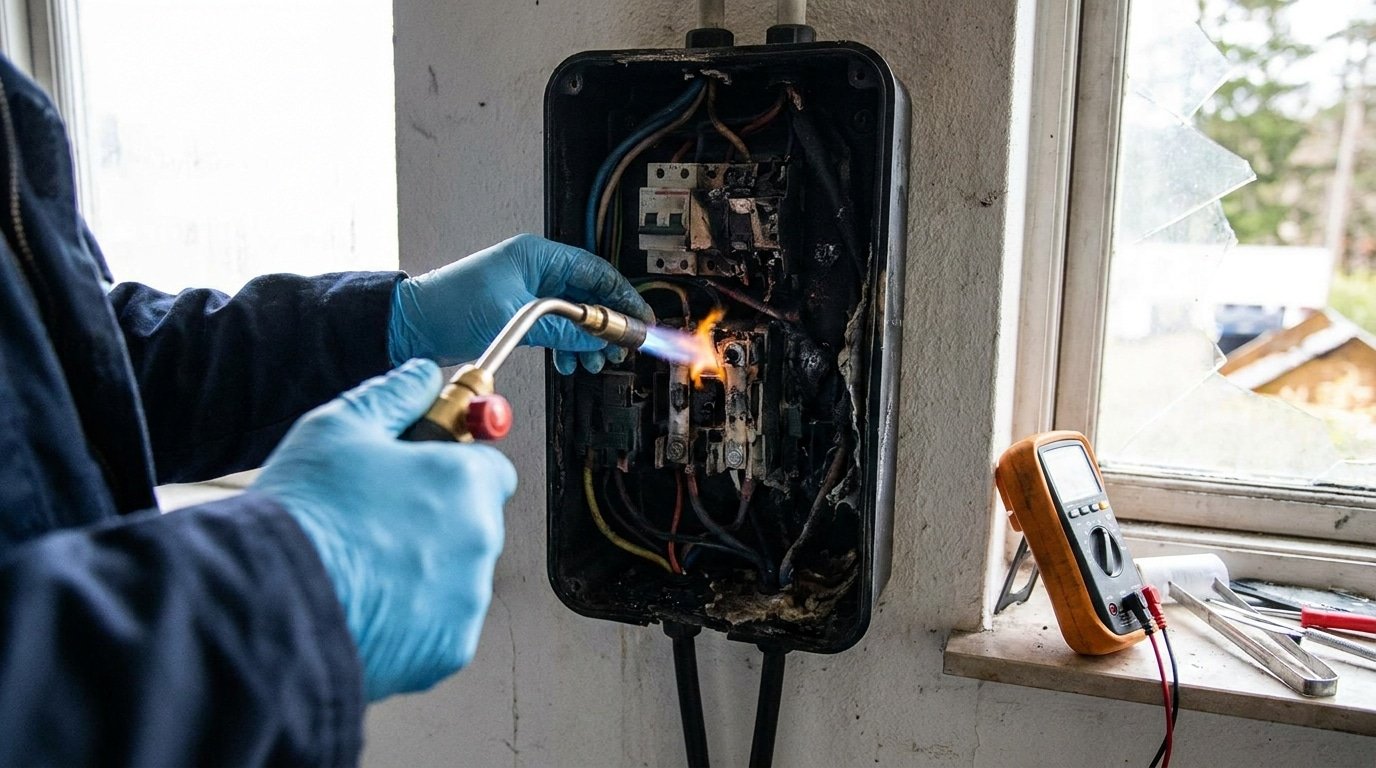 Expert examinant une borne de recharge endommagée pour identifier l'origine du feu
